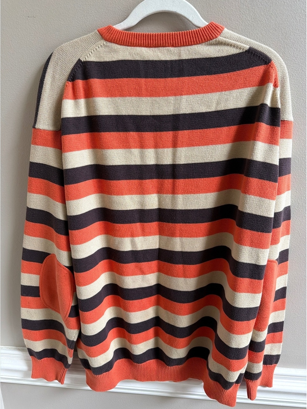 Lacoste Striped Knit Crewneck Sweater Elbow Patches Size 9 Men’s 3XL Orange - Picture 7 of 9